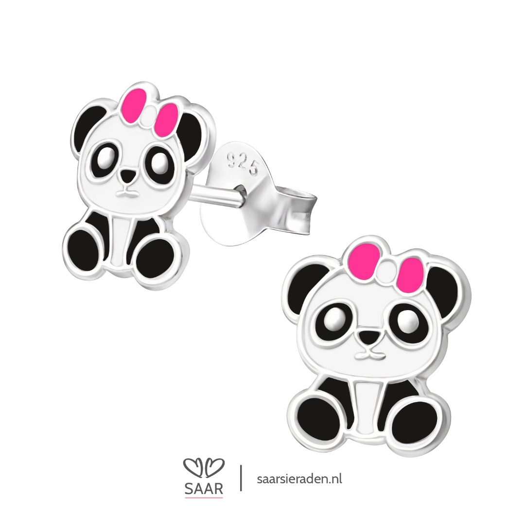 Lodge essence verdund Zilveren kinderoorbellen panda - SAAR sieraden